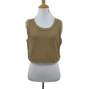 Madewell Crewneck Crop Tank Womens XL Extra Large Seed Khaki Waffle Knit Top